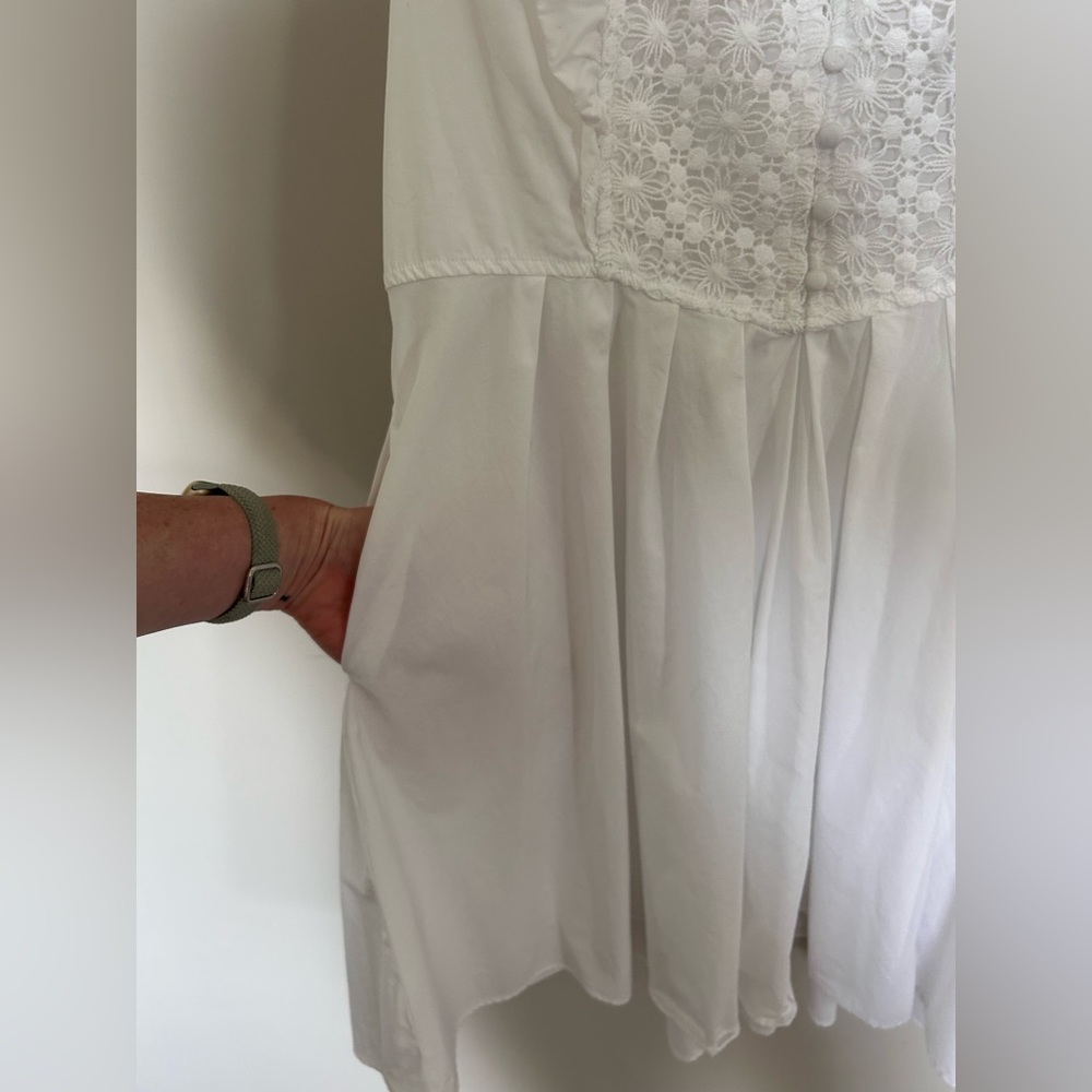 FREE PEOPLE Half Moon Mini Dress Eyelet Crochet Lace Ruffle Feminine Boho | Sz M - Picture 9 of 12